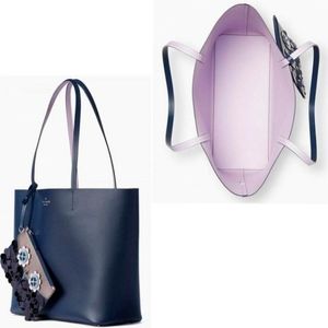Kate Spade Zibbi Large Tote with Owl Wristlet. Navy and Lavender.